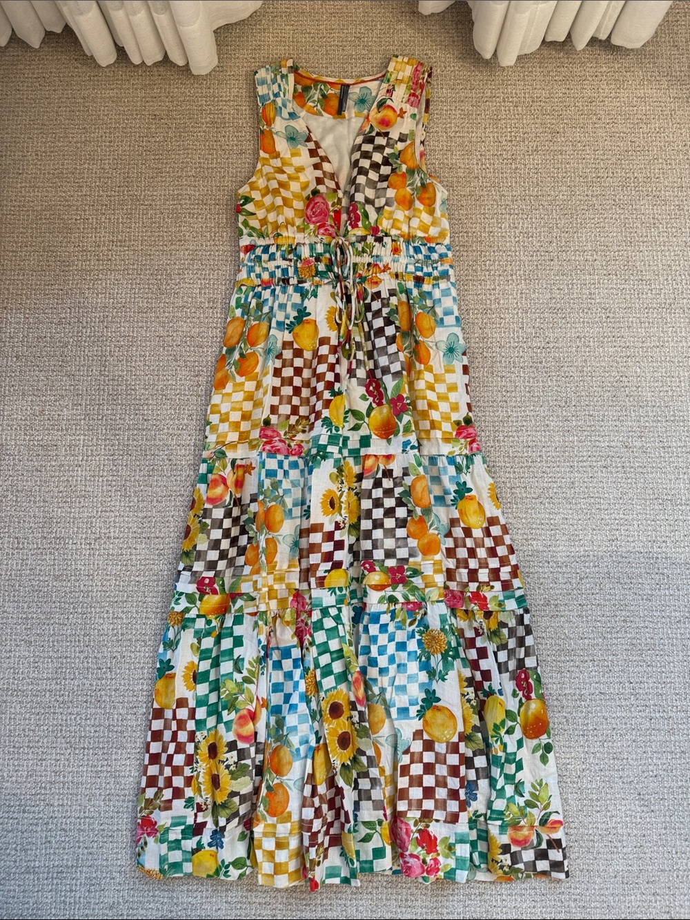 Anthropologie Floral, Fruit & Check Tiered Maxi Dress - Multicolor - Picture 3 of 7